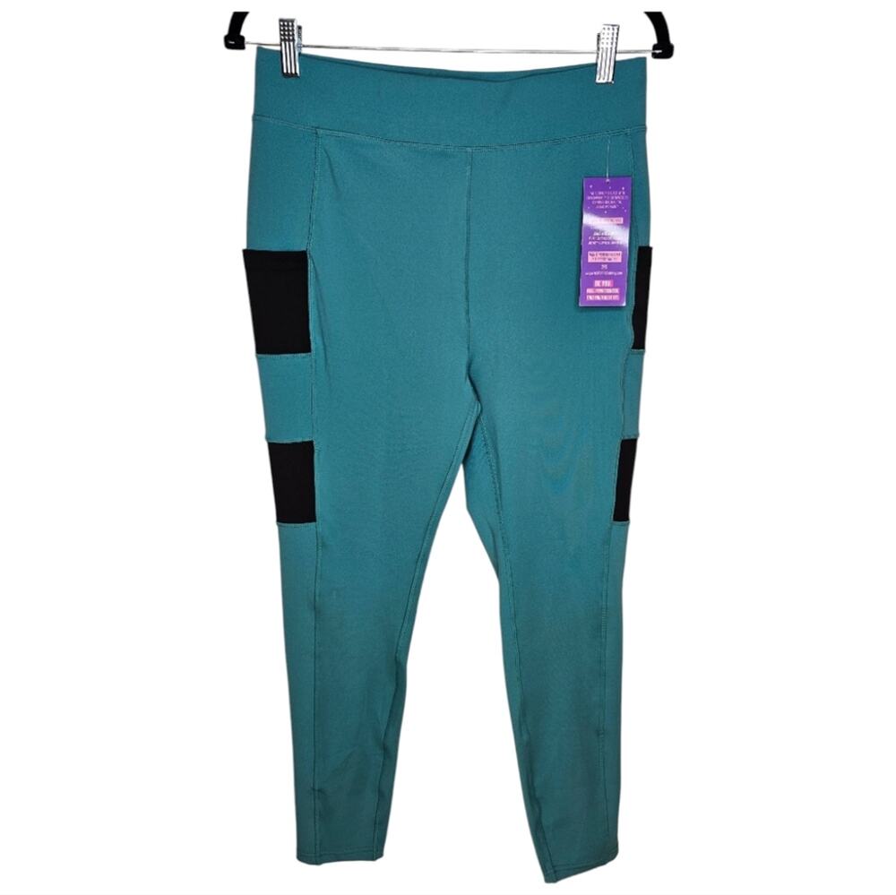 Pop Fit Leggings Stretches to Fit My Body Green and Black Side Pockets XL
